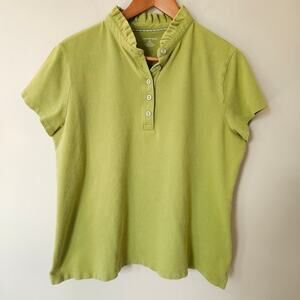 Lands' End Ruffled Collar Polo Shirt, Size XL (18/20) Pique Avocado Preppy